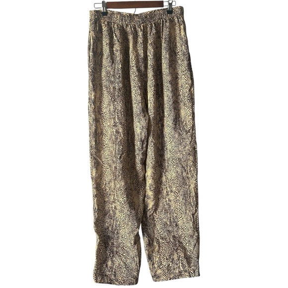 Vintage Melrose Studio leopard print silk wide leg pants L NWT - Picture 2 of 9